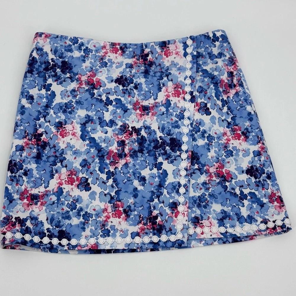Crown & Ivy Blue and Pink Floral Mini Skirt
